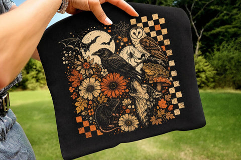 Vintage Crow Wolf Halloween PNG SVG DesignDestine 