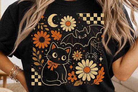 Vintage Cute Spooky Halloween Cat PNG SVG DesignDestine 