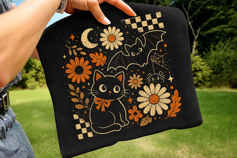Vintage Cute Spooky Halloween Cat PNG SVG DesignDestine 