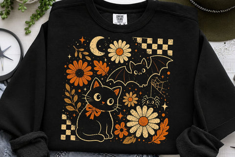 Vintage Cute Spooky Halloween Cat PNG SVG DesignDestine 