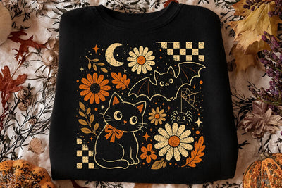 Vintage Cute Spooky Halloween Cat PNG SVG DesignDestine 
