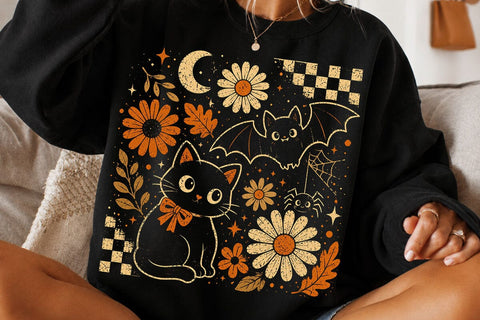Vintage Cute Spooky Halloween Cat PNG SVG DesignDestine 
