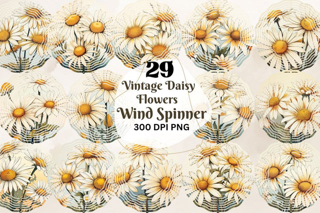 Vintage Daisy Flowers Wind Spinner Sublimation Design Bundle Sublimation Regulrcrative 