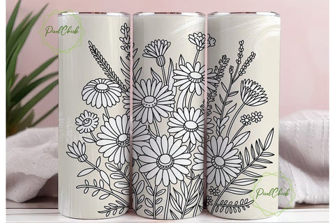 Vintage Daisy Garden 20oz Tumbler Wrap Sublimation PixelChick 