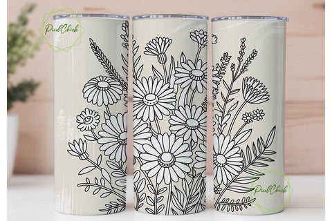 Vintage Daisy Garden 20oz Tumbler Wrap Sublimation PixelChick 