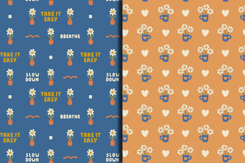 Vintage Daisy Seamless Patterns & Digital Patterns Set Digital Pattern Rin Green 