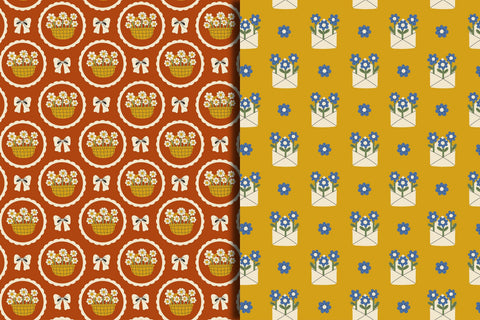 Vintage Daisy Seamless Patterns & Digital Patterns Set Digital Pattern Rin Green 