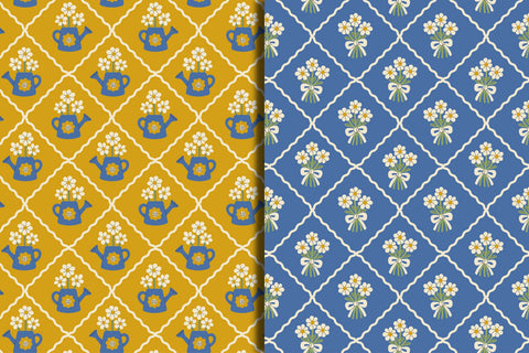 Vintage Daisy Seamless Patterns & Digital Patterns Set Digital Pattern Rin Green 