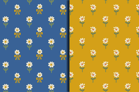 Vintage Daisy Seamless Patterns & Digital Patterns Set Digital Pattern Rin Green 