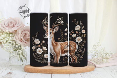 Vintage Deer & Floral 20oz Tumbler Wrap Sublimation sassyprint 
