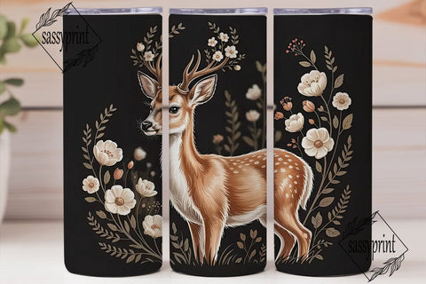 Vintage Deer & Floral 20oz Tumbler Wrap Sublimation sassyprint 