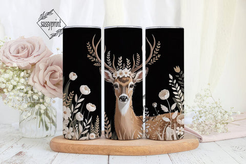 Vintage Deer & Floral 20oz Tumbler Wrap Sublimation sassyprint 