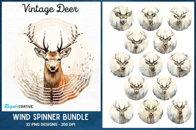 Vintage Deer Wind Spinner Sublimation Designs Bundle Sublimation Regulrcrative 