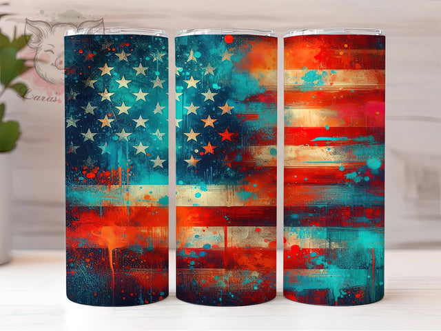 Vintage Distressed American Flag Tumbler Wrap, Distressed USA Tumbler, Retro American Flag Wrap, Patriotic Tumbler Design, 4th Of July Tumbler, 20oz Skinny Tumbler Sublimation Lara' s Designs 