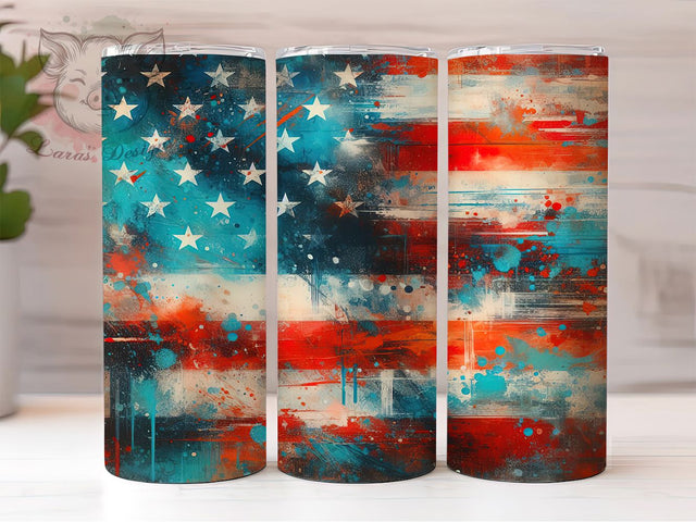 Vintage Distressed American Flag Tumbler Wrap, Distressed USA Tumbler, Retro American Flag Wrap, Patriotic Tumbler Design, 4th Of July Tumbler, 20oz Skinny Tumbler Sublimation Lara' s Designs 