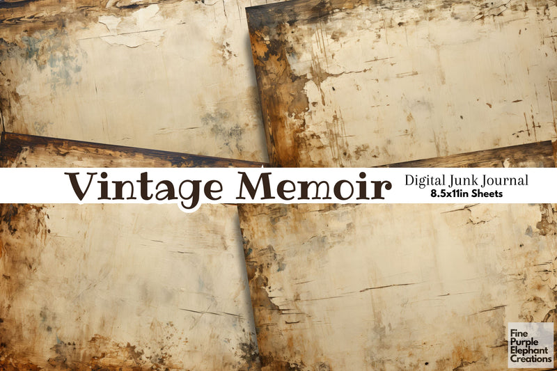 Vintage Distressed Paper | Junk Journal Pages Digital Pattern Fine Purple Elephant Creations 