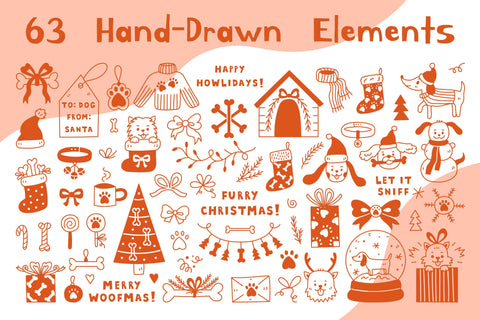 Vintage Dog Christmas Doodles PNG Clipart Sublimation Rin Green 