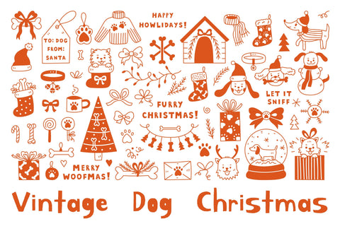 Vintage Dog Christmas Doodles PNG Clipart Sublimation Rin Green 
