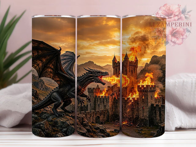Vintage Dragon Fire Fantasy 20oz Tumbler Wrap, Fire Breathing, Fantasy Wrap, Mystical Design, Seamless Pattern, 20oz Tumbler Wrap, Sublimation PNG Sublimation Li Zamperini 