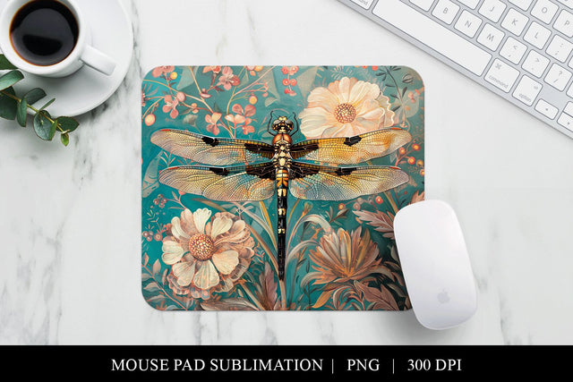 Vintage Dragonfly Floral Mouse Pad Design, Digital Download Sublimation BijouBay 