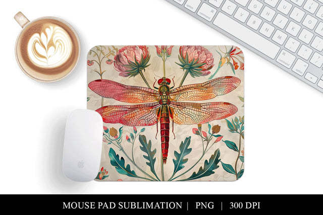 Vintage Dragonfly Mouse Pad Design, Botanical Desk Mat PNG Sublimation BijouBay 