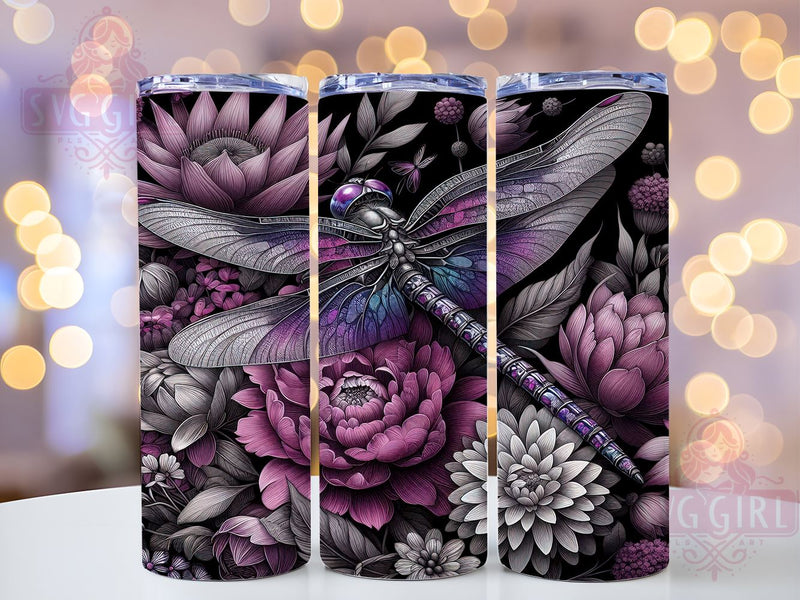 Vintage Dragonfly Tumbler, Floral Sublimation Wrap, 20oz Drinkware Design, Retro Dragonfly Art, Nature Tumbler Wrap, Digital Download, Boho Floral Tumbler Sublimation SvggirlplusArt 