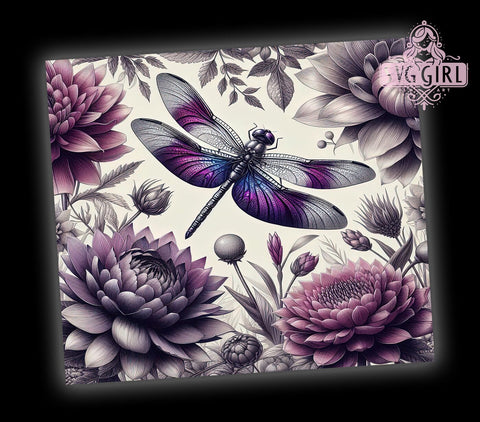 Vintage Dragonfly Tumbler, Floral Sublimation Wrap, 20oz Drinkware Design, Retro Dragonfly Art, Nature Tumbler Wrap, Digital Download, Boho Floral Tumbler Sublimation SvggirlplusArt 
