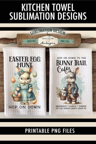 Vintage Easter Bunnies Kitchen Towel Sublimation Designs Sublimation Ewe-N-Me Designs 