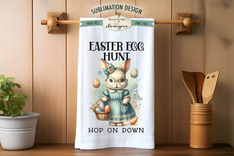 Vintage Easter Bunnies Kitchen Towel Sublimation Designs Sublimation Ewe-N-Me Designs 