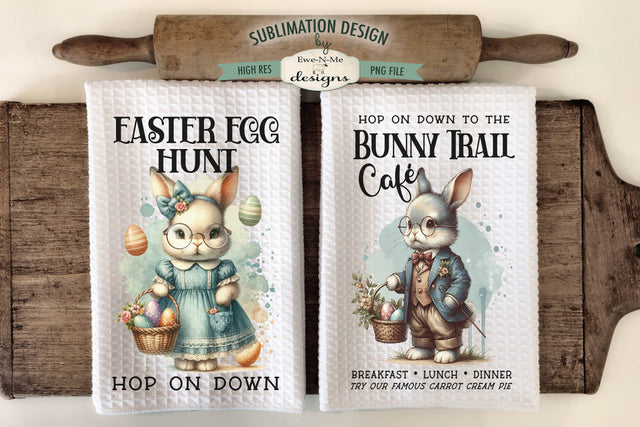 Vintage Easter Bunnies Kitchen Towel Sublimation Designs Sublimation Ewe-N-Me Designs 