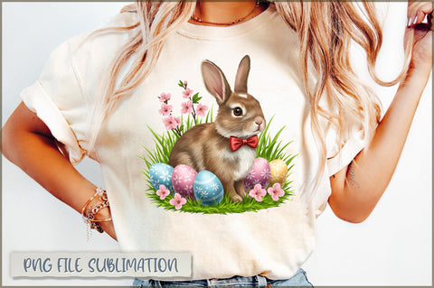 Vintage Easter Egg Rabbit Clipart PNG Sublimation Shetara Begum 