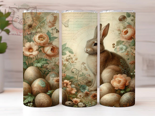 Vintage Easter Rabbit 20oz Tumbler, Rabbit Theme, Holiday Design, Farmhouse Style, 20oz Wrap, Sublimation Design, PNG File Sublimation Lara' s Designs 