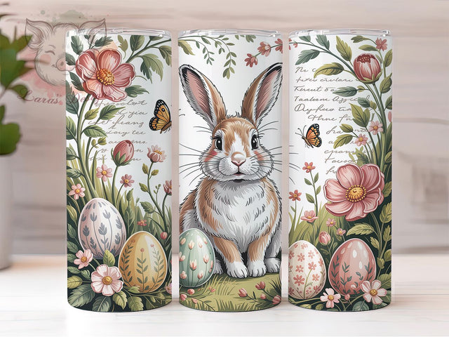 Vintage Easter Rabbit 20oz Tumbler, Rabbit Theme, Holiday Design, Farmhouse Style, 20oz Wrap, Sublimation Design, PNG File Sublimation Lara' s Designs 