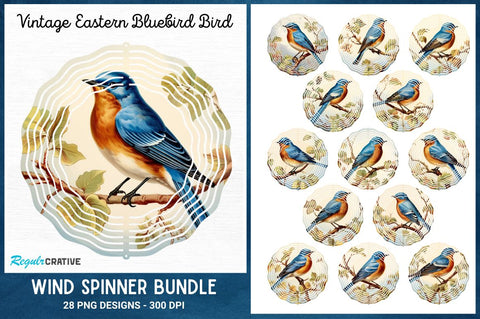 Vintage Eastern Bluebird Bird Wind Spinner Bundle Sublimation Regulrcrative 