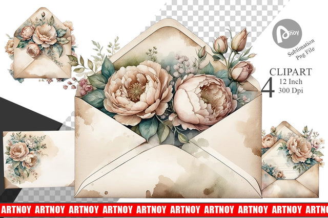 Vintage Envelope Clipart Sublimation artnoy 