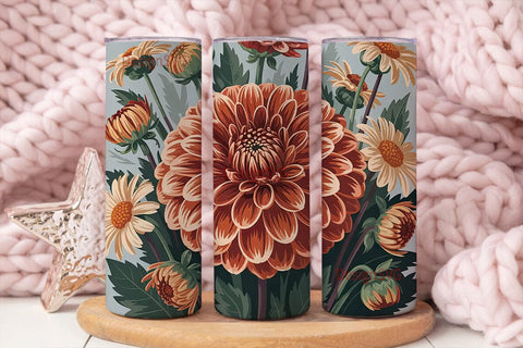 Vintage Fall Floral 20oz Tumbler Wrap Sublimation DesignSVG 