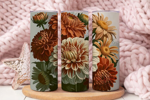 Vintage Fall Floral 20oz Tumbler Wrap Sublimation DesignSVG 