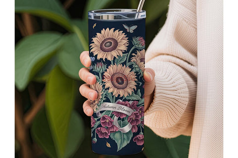 Vintage Fall Floral 20oz Tumbler Wrap Sublimation DesignSVG 