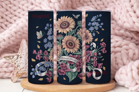 Vintage Fall Floral 20oz Tumbler Wrap Sublimation DesignSVG 