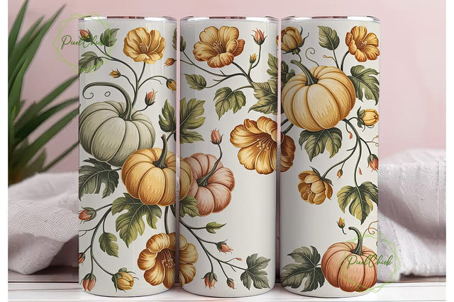 Vintage Fall Floral Pumpkin 20oz Tumbler Sublimation PixelChick 