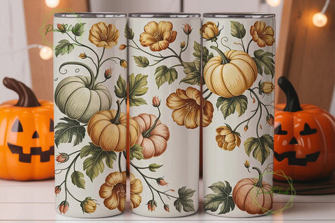 Vintage Fall Floral Pumpkin 20oz Tumbler Sublimation PixelChick 