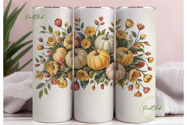 Vintage Fall Floral Pumpkin 20oz Tumbler Sublimation PixelChick 