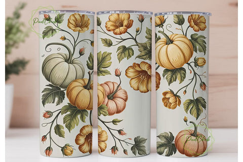 Vintage Fall Floral Pumpkin 20oz Tumbler Sublimation PixelChick 