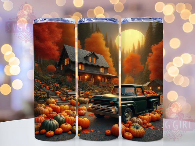 Vintage Fall Truck Tumbler Wrap, Vintage Black Truck, 20oz Tumbler Wrap, Sublimation Template, Autumn Digital Download, Skinny Tumbler Wrap, Rustic Fall Gift Idea Sublimation SvggirlplusArt 