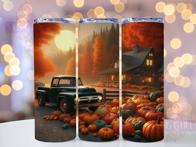 Vintage Fall Truck Tumbler Wrap, Vintage Black Truck, 20oz Tumbler Wrap, Sublimation Template, Autumn Digital Download, Skinny Tumbler Wrap, Rustic Fall Gift Idea Sublimation SvggirlplusArt 