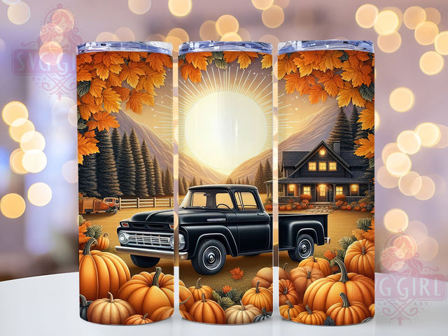 Vintage Fall Truck Tumbler Wrap, Vintage Black Truck, 20oz Tumbler Wrap, Sublimation Template, Autumn Digital Download, Skinny Tumbler Wrap, Rustic Fall Gift Idea Sublimation SvggirlplusArt 