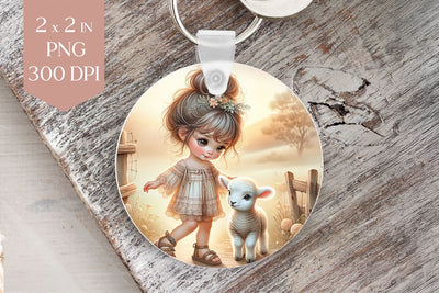 Vintage Farm Girl with Baby Lamb PNG Sublimation Sublimation BijouBay 