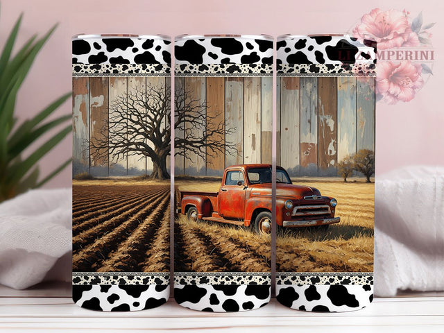 Vintage Farm Truck Country Tumbler Wrap, Country Vehicle Design, Vintage Red Truck Art, Farmhouse Style Cup, Rural Life Gift, Cow Pattern Wrap, Country Roads Sublimation Sublimation Li Zamperini 