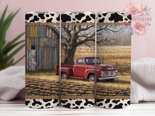 Vintage Farm Truck Country Tumbler Wrap, Country Vehicle Design, Vintage Red Truck Art, Farmhouse Style Cup, Rural Life Gift, Cow Pattern Wrap, Country Roads Sublimation Sublimation Li Zamperini 