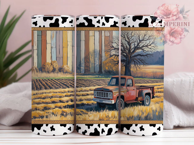 Vintage Farm Truck Country Tumbler Wrap, Country Vehicle Design, Vintage Red Truck Art, Farmhouse Style Cup, Rural Life Gift, Cow Pattern Wrap, Country Roads Sublimation Sublimation Li Zamperini 